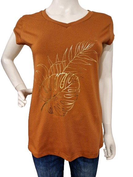 T-Shirt Gold Leaves Mocca