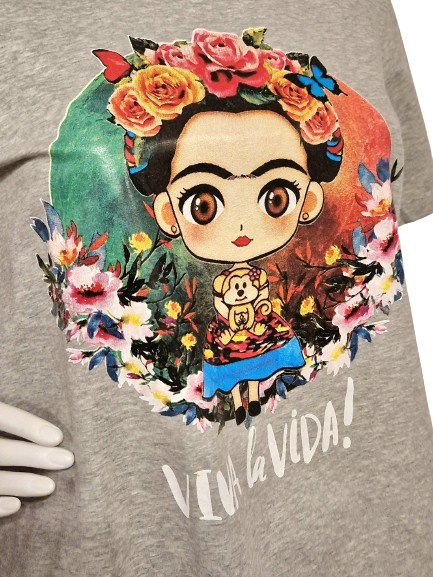 T-Shirt Frida "Viva la vida" Grau