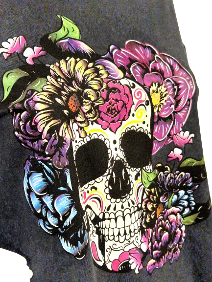 T-Shirt Skull&Flowers Stonewashed
