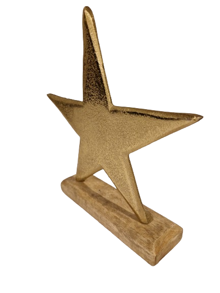 Stern auf Holzplatte Gold