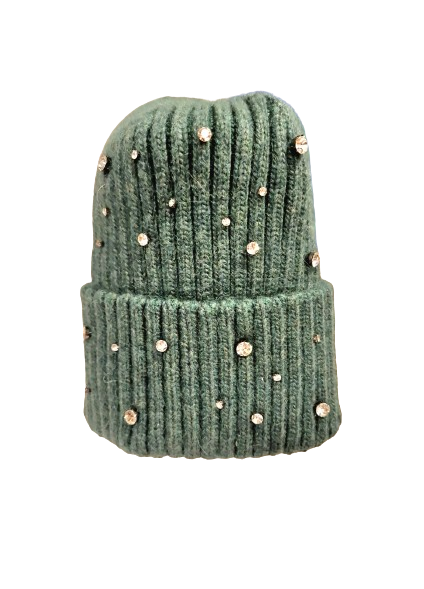 Mütze Strass-Eiskristalle Grün